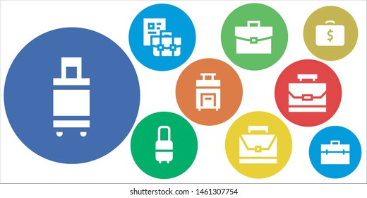 brief icon set. 9 filled brief icons.  Collection Of - Suitcase, Briefcase, Case