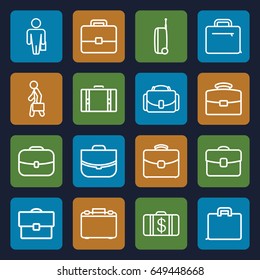 Brief icons set. set of 16 brief outline icons such as money case, case