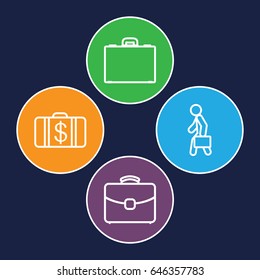 Brief icons set. set of 4 brief outline icons such as money case, case