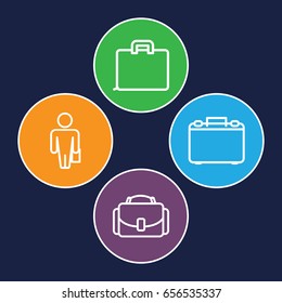 Brief icons set. set of 4 brief outline icons such as camera case, case