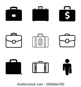 Brief Icons. Set Of 9 Editable Filled And Outline Brief Icons Such As Man With Case, Case, Suitcase