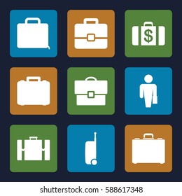 brief icons set. Set of 9 brief filled icons such as Money case, case, suitcase