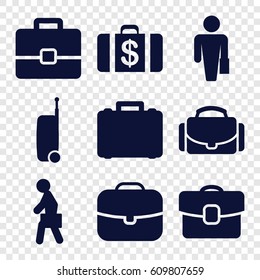 Brief Icons Set. Set Of 9 Brief Filled Icons Such As Money Case, Man With Case