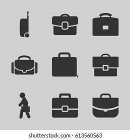 Brief icons set. set of 9 brief filled icons such as case, man with case, camera case