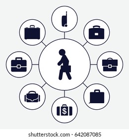 Brief icons set. set of 9 brief filled icons such as money case, case