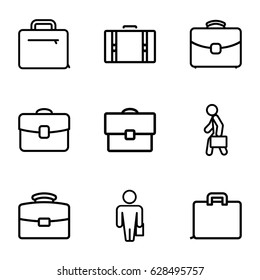 Brief icons set. set of 9 brief outline icons such as case, man with case