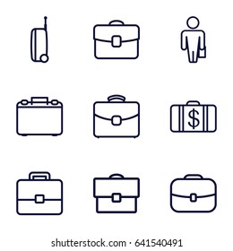 Brief icons set. set of 9 brief outline icons such as money case, case, suitcase