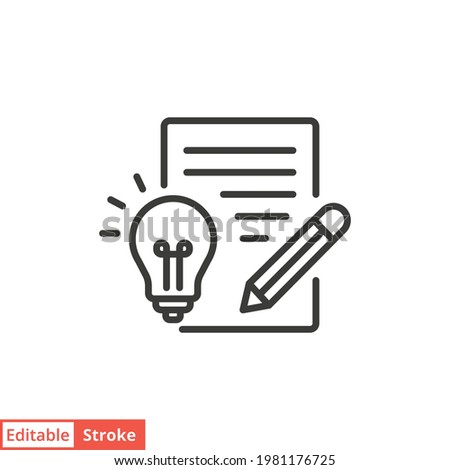 Brief line icon. Simple outline style. Concise, succinct, pencil, page, light bulb, abbreviated concept. Vector illustration isolated on white background. Editable stroke EPS 10.