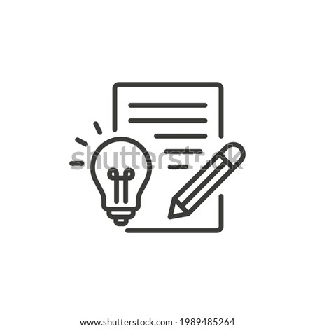 Brief line icon. Simple outline style. Concise, succinct, pencil, page, light bulb, abbreviated concept. Vector illustration isolated on white background. Thin stroke EPS 10.
