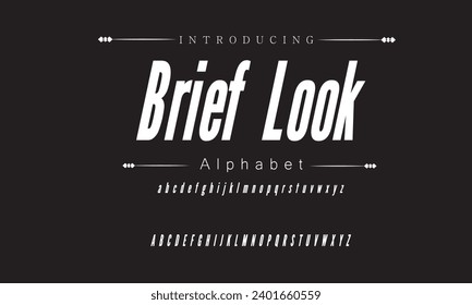 Kurz sehen Sie moderne, fette Schriftart. Sans Serif Font. Regular Italic Uppercase Kleinschreibung Große Typografie Alphabet Schriftarten für Mode, Sport, Technologie, Digital, Film, Logo-Design, Vektorgrafik