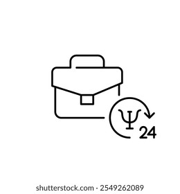 Briefcase and 24 hour psychotherapy support symbol. Work crisis counselling. Pixel perfect vector icon