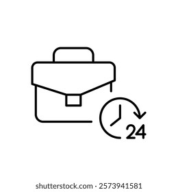 Briefcase and 24 hours clock. Non-stop business service and support. Continuous 24 7 workflow. Pixel perfect vector icon
