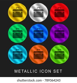 Briefcase 9 color metallic chromium icon or logo set including gold and silver