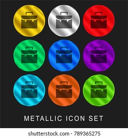 Briefcase 9 color metallic chromium icon or logo set including gold and silver