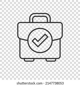 Briefcase accept icon in flat style. Portfolio approval vector illustration on white isolated background. Confirm business concept.