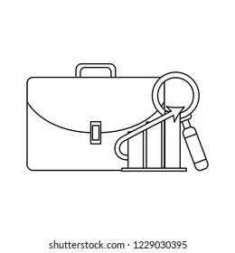 Briefcase ans bars graph increasing in black and white
