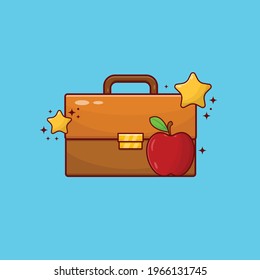 Briefcase and Apple with Star Symbol Vector Illustration. Education Design Concept.