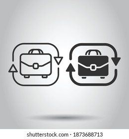 Briefcase with arrow icon in flat style. Businessman bag vector illustration on white isolated background. Portfolio business concept.