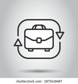 Briefcase with arrow icon in flat style. Businessman bag vector illustration on white isolated background. Portfolio business concept.