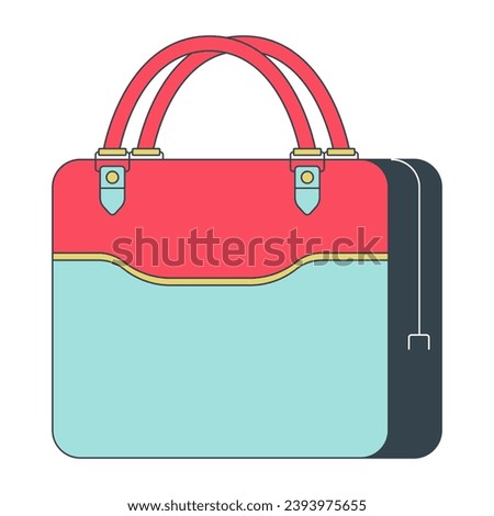 Briefcase bag 2D linear cartoon object. Businessman accessory isolated line vector element white background. Old fashioned fashionable brief case. Handbag business color flat spot illustration