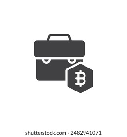 Briefcase with bitcoin cryptocurrency vector icon. filled flat sign for mobile concept and web design. Crypto Portfolio glyph icon. Symbol, logo illustration. Vector graphics