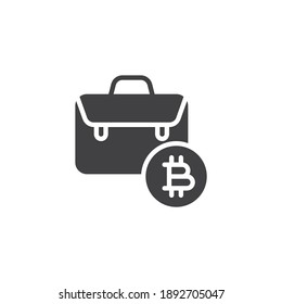 Briefcase with Bitcoin vector icon. filled flat sign for mobile concept and web design. Cryptocurrency money case glyph icon. Symbol, logo illustration. Vector graphics
