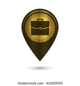 briefcase - black vector icon;  golden map pointer