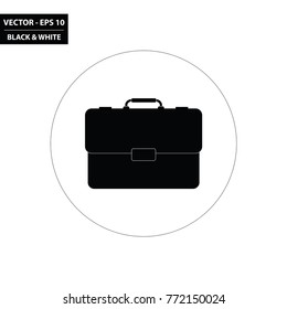 Briefcase black and white flat icon. Vector Illustration.