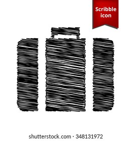 briefcase black and white icon with pen effect. Scribble icon for you design. 