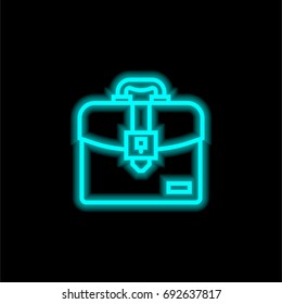 Briefcase blue glowing neon ui ux icon. Glowing sign logo vector