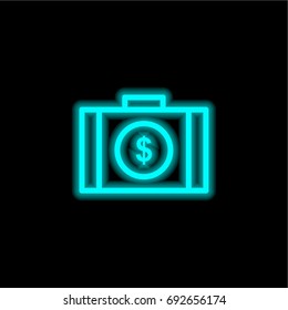 Briefcase blue glowing neon ui ux icon. Glowing sign logo vector