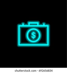 Briefcase blue glowing neon ui ux icon. Glowing sign logo vector