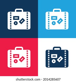 Briefcase blue and red four color minimal icon set