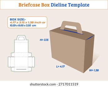 Plantilla de línea de línea de caja de maletín con dimensiones para el diseño y la fabricación de envases