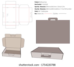 Briefcase box packaging template self lock with locking wall and lid with handle die cut vector