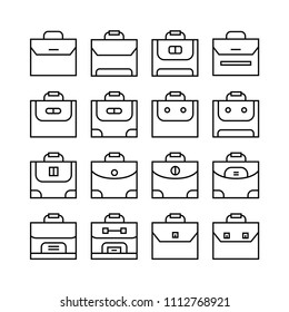 briefcase, business bag icons set