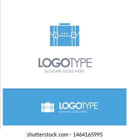 Briefcase, Business, Case, Documents, Marketing, Portfolio, Suitcase Blue Solid Logo with place for tagline. Vector Icon Template background