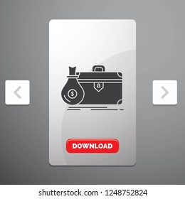 briefcase, business, case, open, portfolio Glyph Icon in Carousal Pagination Slider Design and Red Download Button