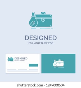 briefcase, business, case, open, portfolio Business Logo Glyph Icon Symbol for your business. Turquoise Business Cards with Brand logo template.