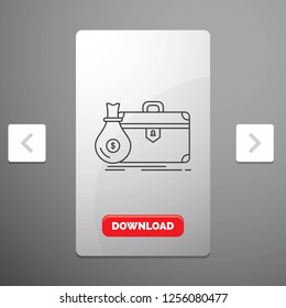 briefcase, business, case, open, portfolio Line Icon in Carousal Pagination Slider Design & Red Download Button
