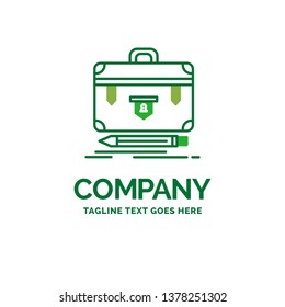briefcase, business, financial, management, portfolio Flat Business Logo template. Creative Green Brand Name Design.