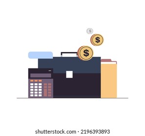 Briefcase and business staff case concept flat vector illustration.