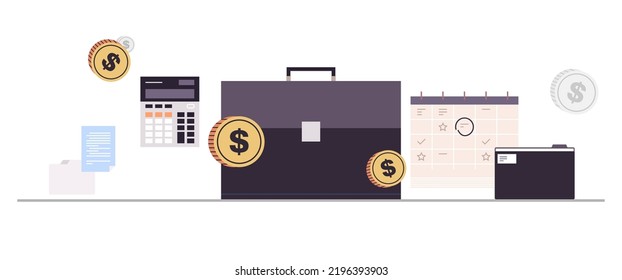 Briefcase and business staff case concept flat vector illustration.