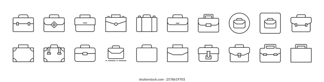 Briefcase, Business Suitcase Thin Icons Collection. Editable Stroke. Suitable for Web Sites, Books, Cards, Apps