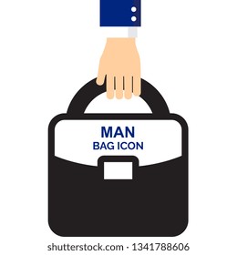 Briefcase or businessman bag vector icon isolated. Ministerial portfolio symbol with man hand in a suit holding suitcase