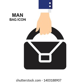 Briefcase or businessman bag vector icon isolated. Ministerial portfolio symbol with man hand in a suit holding suitcase