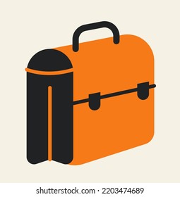 Briefcase for businessman. Sticker with classic leather bag for clerk or entrepreneur. Accessory for document. Design element for poster or web. Cartoon flat vector illustration on beige background