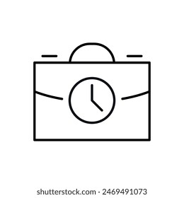 Briefcase by Clock Picture Drawn with Thin Line. Perfect for design, infographics, web sites, apps