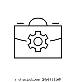 Briefcase by Gear Icon Drawn with thin Line. Perfect for design, infographics, web sites, apps. 