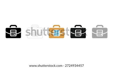 Briefcase calculator icon set for finance accounting business analysis